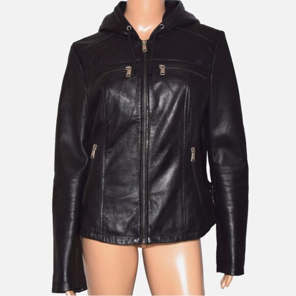 First Classics Authentic Riding Gear Leather Quilted Hooded Motorcycle Jacket S - Picture 1 of 13